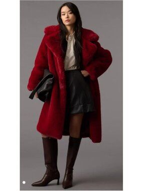 Cliche Red Faux Fur Coat Womens XL NWT Plush Teddy Double Breasted Long Jacket